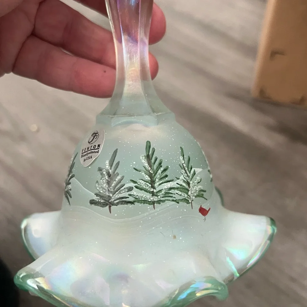 Fenton Glass Bell with Green Fern Design - Picture 11 of 16